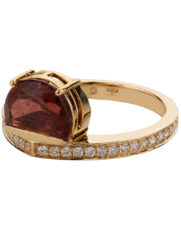 18 kt Rose Gold Ring with White Diamonds & Pink Tourmaline